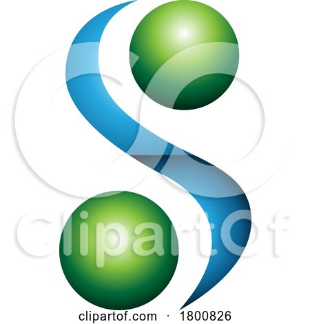 Green and Blue Glossy Letter S Icon with Spheres by cidepix
