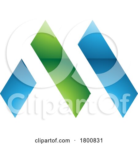 Green and Blue Glossy Letter M Icon with Rectangles by cidepix