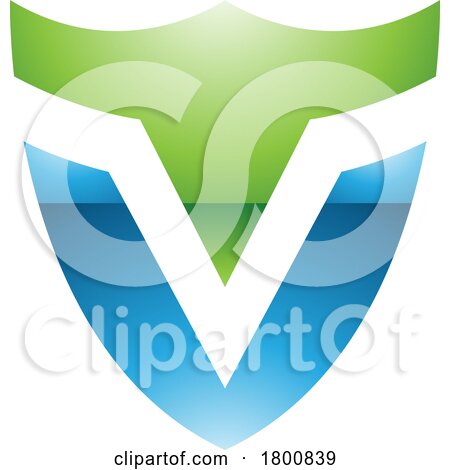 Green and Blue Glossy Shield Shaped Letter V Icon by cidepix