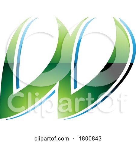 Green and Blue Glossy Spiky Italic Shaped Letter W Icon by cidepix