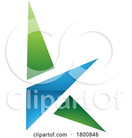 Green and Blue Glossy Letter K Icon with Triangles by cidepix