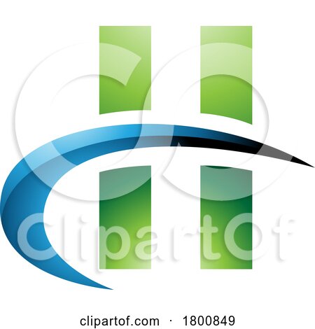 Green and Blue Glossy Letter H Icon with Vertical Rectangles and a Swoosh by cidepix