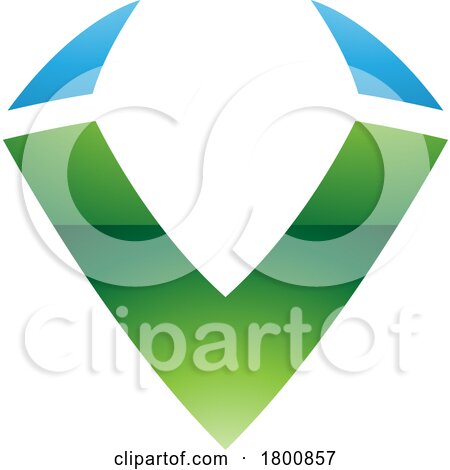 Green and Blue Glossy Horn Shaped Letter V Icon by cidepix