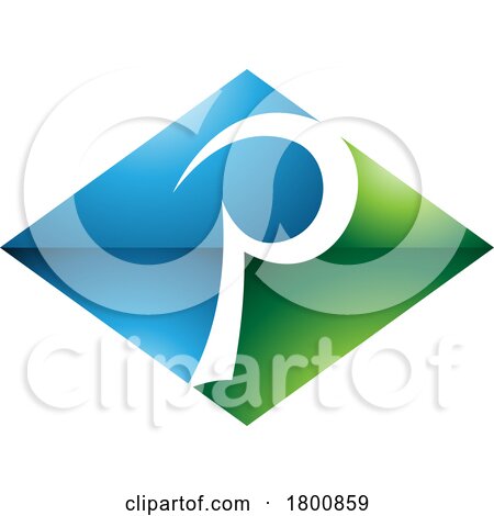 Green and Blue Glossy Horizontal Diamond Letter P Icon by cidepix