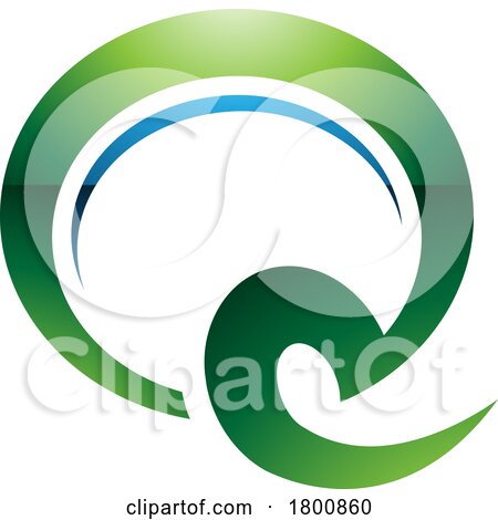 Green and Blue Glossy Hook Shaped Letter Q Icon by cidepix