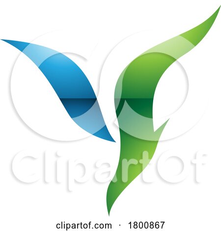 Green and Blue Glossy Diving Bird Shaped Letter Y Icon by cidepix
