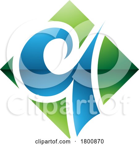 Green and Blue Glossy Diamond Shaped Letter Q Icon by cidepix