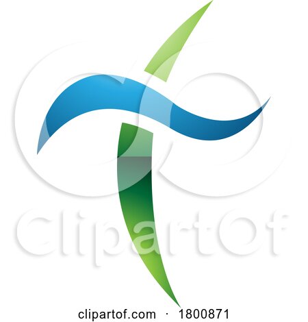 Green and Blue Glossy Curvy Sword Shaped Letter T Icon by cidepix