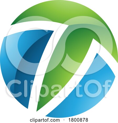 Green and Blue Glossy Circle Shaped Letter T Icon by cidepix