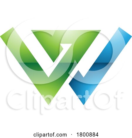 Green and Blue Glossy Letter W Icon with Intersecting Lines by cidepix