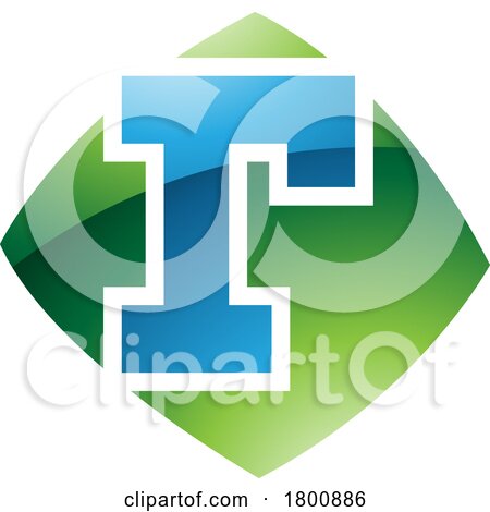 Green and Blue Glossy Bulged Square Shaped Letter R Icon by cidepix