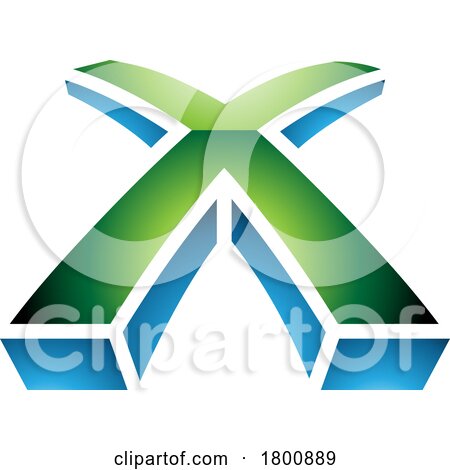Green and Blue Glossy 3d Shaped Letter X Icon by cidepix
