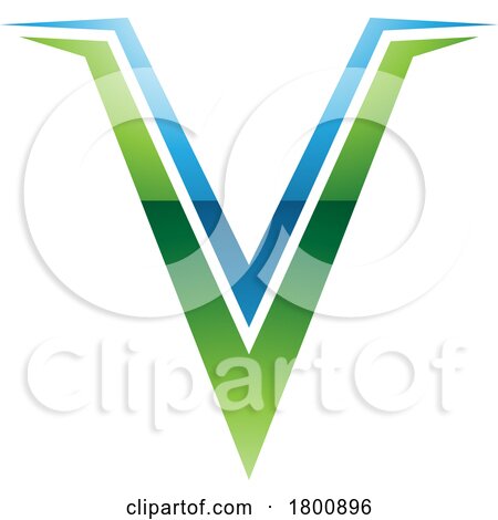 Green and Blue Glossy Spiky Shaped Letter V Icon by cidepix