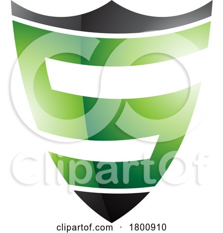 Green and Black Glossy Shield Shaped Letter S Icon by cidepix