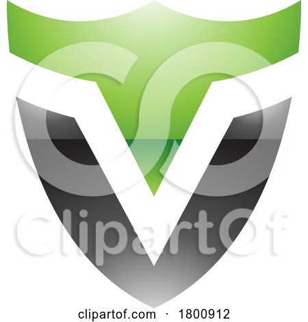 Green and Black Glossy Shield Shaped Letter V Icon by cidepix