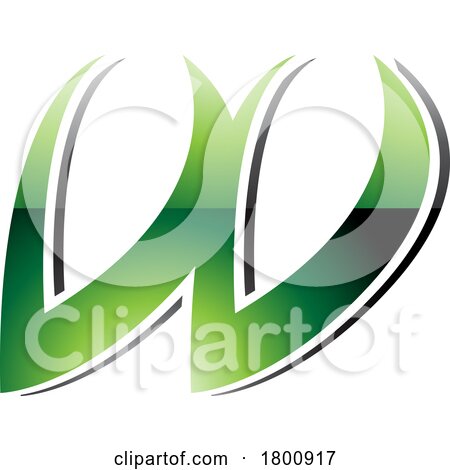 Green and Black Glossy Spiky Italic Shaped Letter W Icon by cidepix