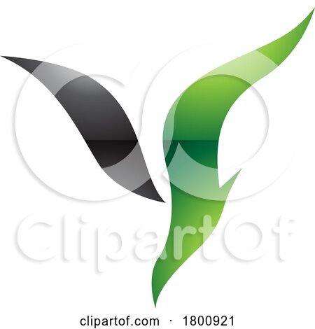Green and Black Glossy Diving Bird Shaped Letter Y Icon by cidepix