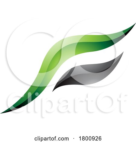 Green and Black Glossy Flying Bird Shaped Letter F Icon by cidepix