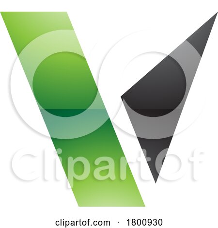 Green and Black Glossy Geometrical Shaped Letter V Icon by cidepix