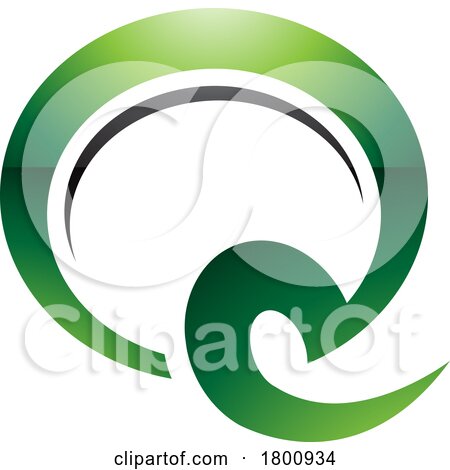 Green and Black Glossy Hook Shaped Letter Q Icon by cidepix