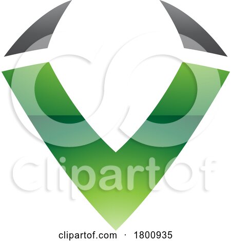 Green and Black Glossy Horn Shaped Letter V Icon by cidepix