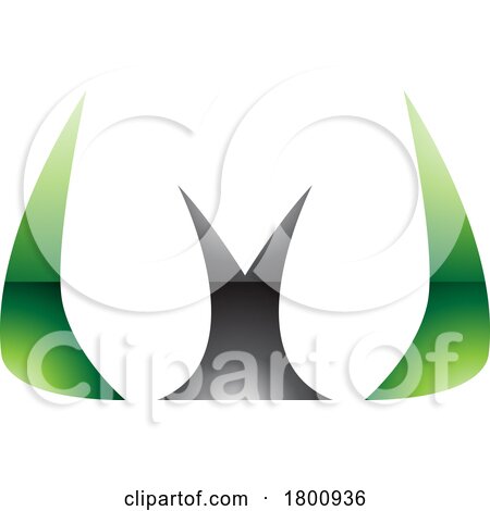 Green and Black Glossy Horn Shaped Letter W Icon by cidepix