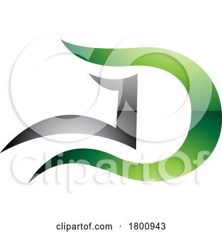 Green and Black Glossy Letter D Icon with Wavy Curves by cidepix