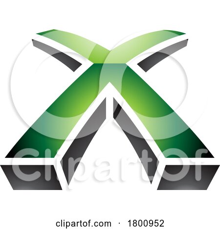 Green and Black Glossy 3d Shaped Letter X Icon by cidepix