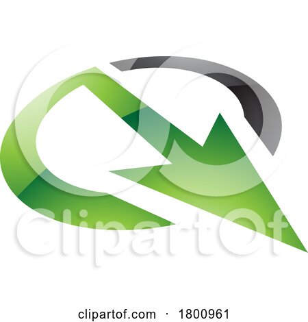 Green and Black Glossy Arrow Shaped Letter Q Icon by cidepix