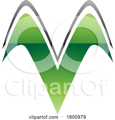 Green and Black Glossy Wing Shaped Letter V Icon by cidepix