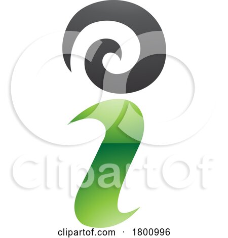 Green and Black Glossy Swirly Letter I Icon by cidepix