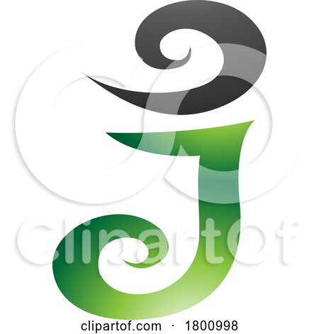Green and Black Glossy Swirl Shaped Letter J Icon by cidepix