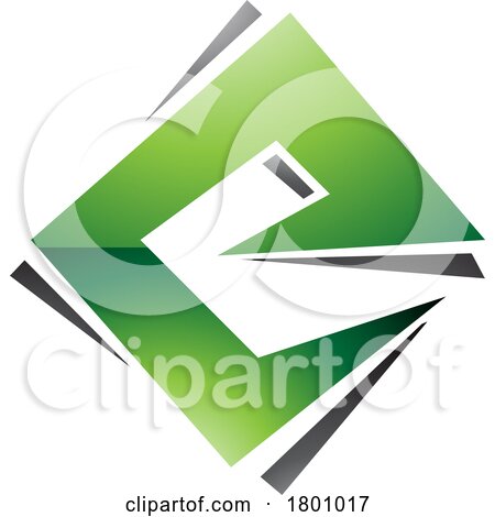 Green and Black Glossy Square Diamond Letter E Icon by cidepix