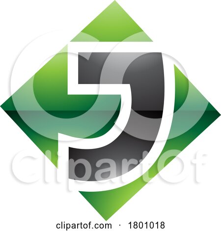 Green and Black Glossy Square Diamond Shaped Letter J Icon by cidepix