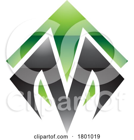 Green and Black Glossy Square Diamond Shaped Letter M Icon by cidepix