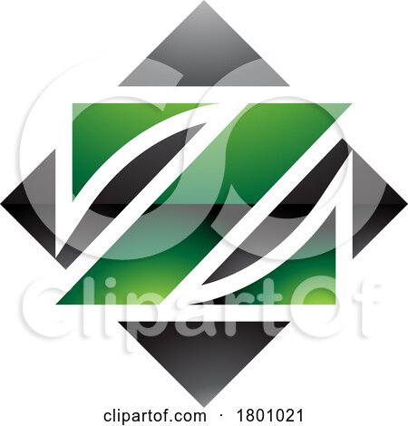 Green and Black Glossy Square Diamond Shaped Letter Z Icon by cidepix
