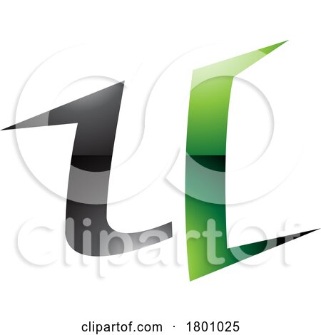 Green and Black Glossy Spiky Shaped Letter U Icon by cidepix
