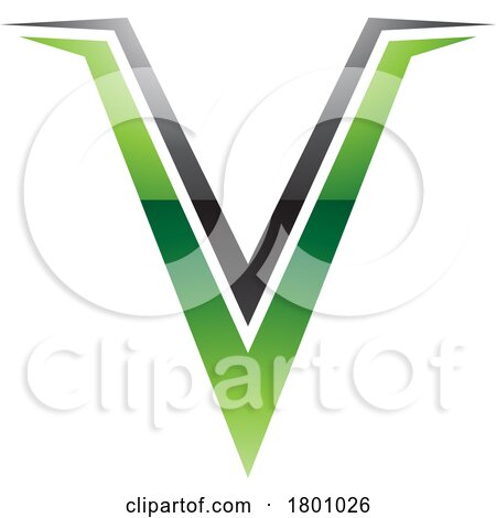 Green and Black Glossy Spiky Shaped Letter V Icon by cidepix