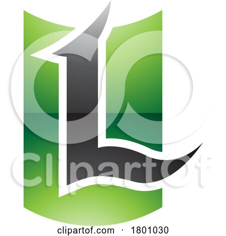 Green and Black Glossy Shield Shaped Letter L Icon by cidepix