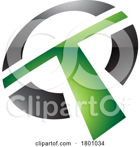Green and Black Glossy Round Shaped Letter T Icon by cidepix