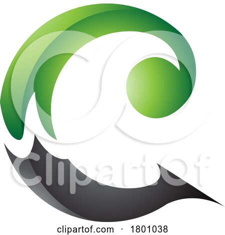 Green and Black Glossy Round Curly Letter C Icon by cidepix