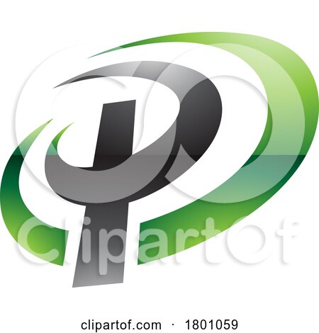 Green and Black Glossy Oval Shaped Letter P Icon by cidepix