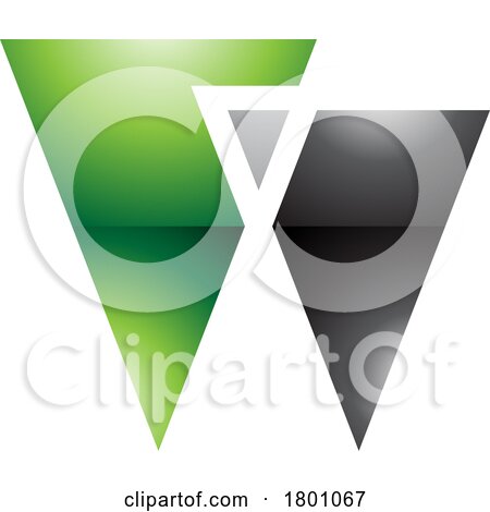 Green and Black Glossy Letter W Icon with Triangles by cidepix