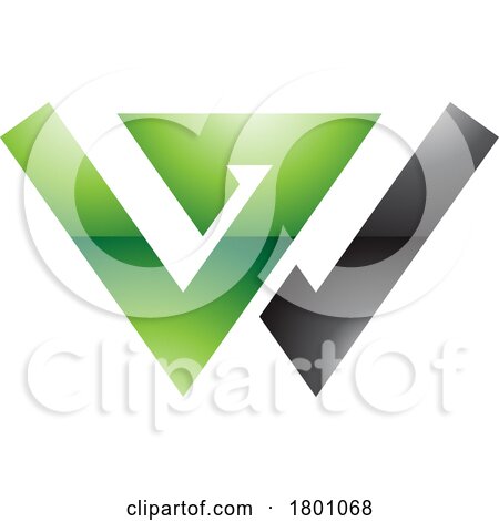Green and Black Glossy Letter W Icon with Intersecting Lines by cidepix