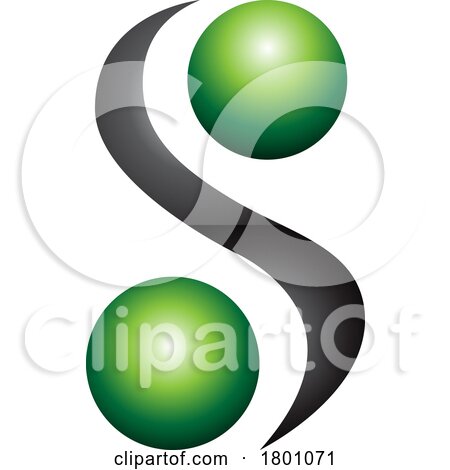 Green and Black Glossy Letter S Icon with Spheres by cidepix