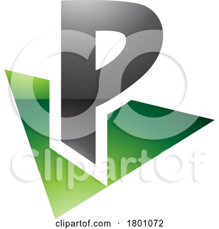 Green and Black Glossy Letter P Icon with a Triangle by cidepix