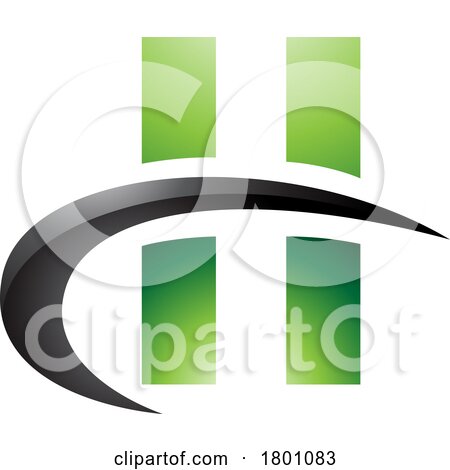 Green and Black Glossy Letter H Icon with Vertical Rectangles and a Swoosh by cidepix