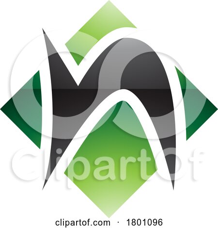 Green and Black Glossy Letter N Icon with a Square Diamond Shape by cidepix