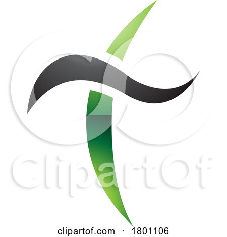 Green and Black Glossy Curvy Sword Shaped Letter T Icon by cidepix