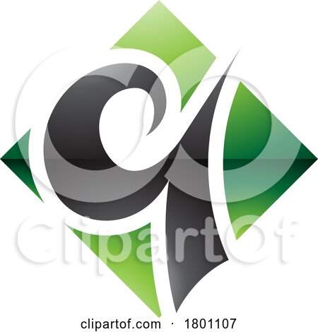 Green and Black Glossy Diamond Shaped Letter Q Icon by cidepix